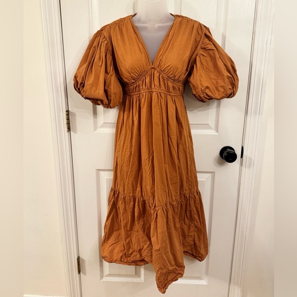 Jessica Simpson Terracotta Puff Sleeve Midi Dress - Picture 1 of 3